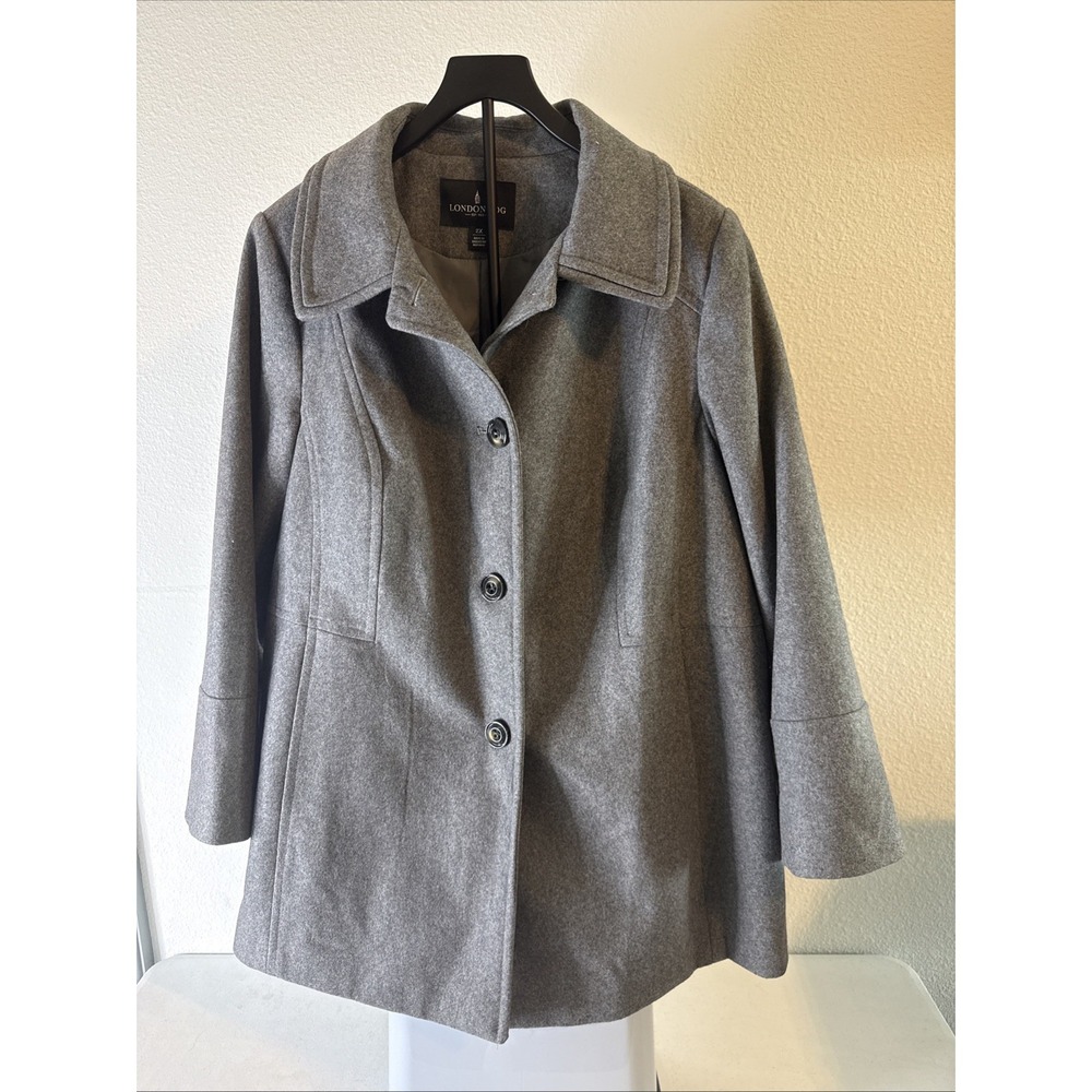 London Fog Women's Gray Wool Peacoat Button Coat Pockets Size 2XL